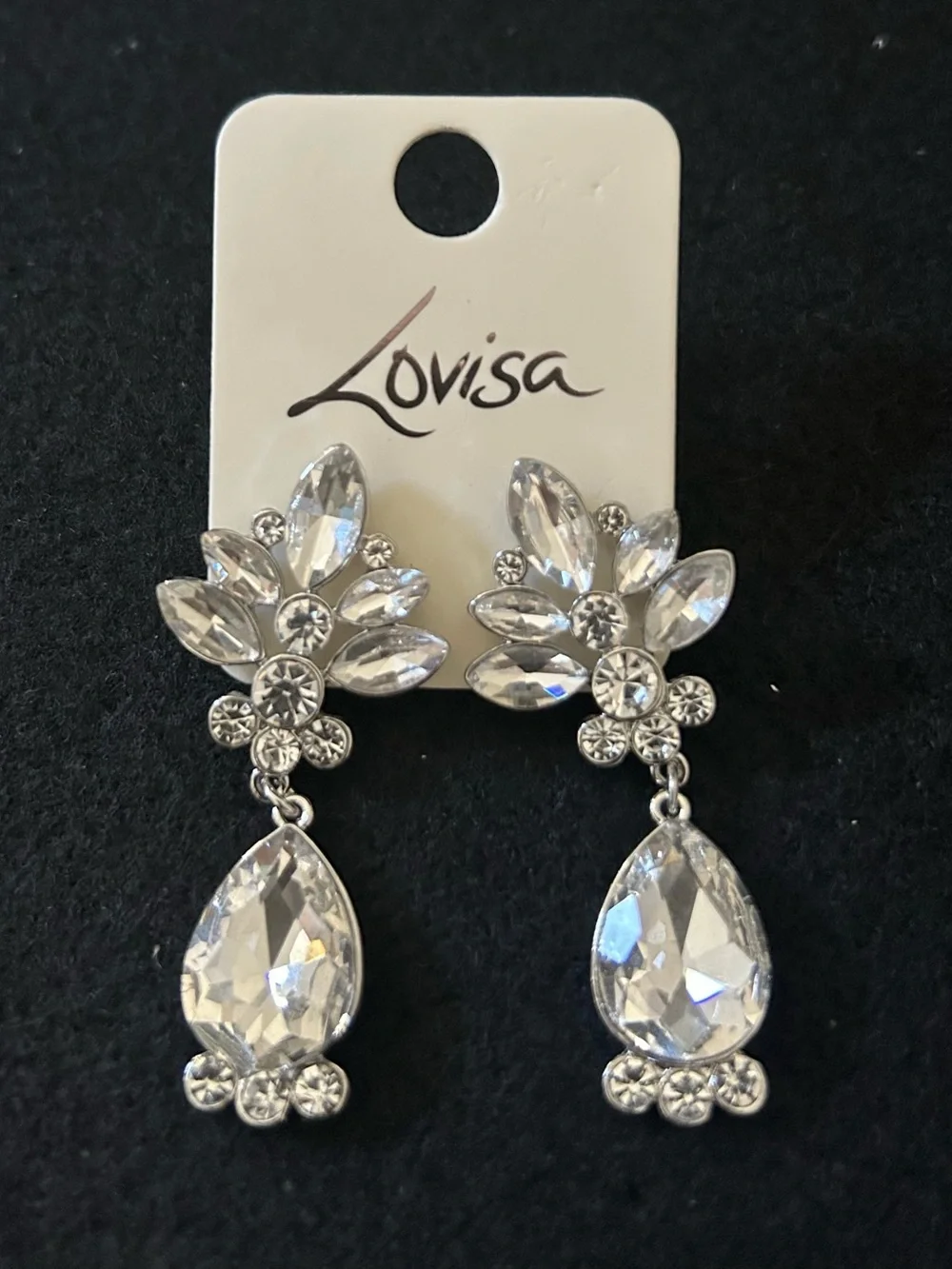 Lovisa Clear Crystal Teardrop Dangle Earrings - Silver Tone